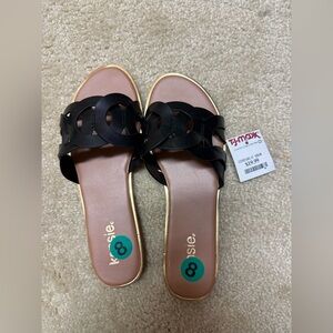 Kensie Black and Gold Slide Sandals